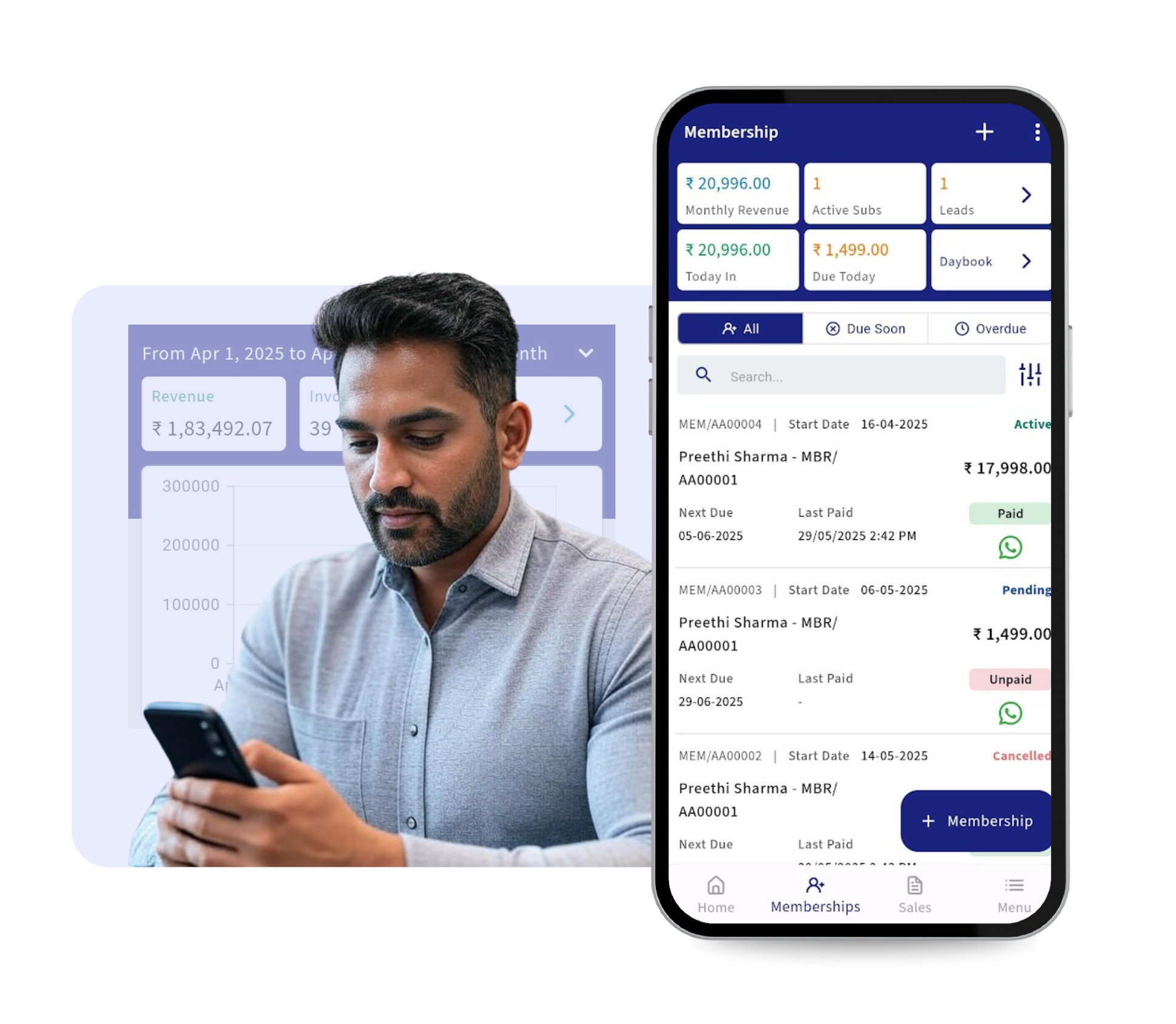 Member tracking screen in gym management software