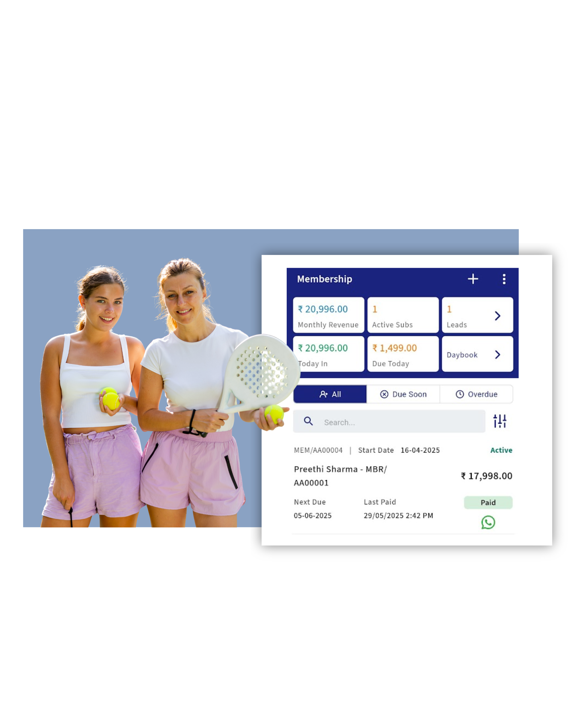 Tennis player profile in court management system