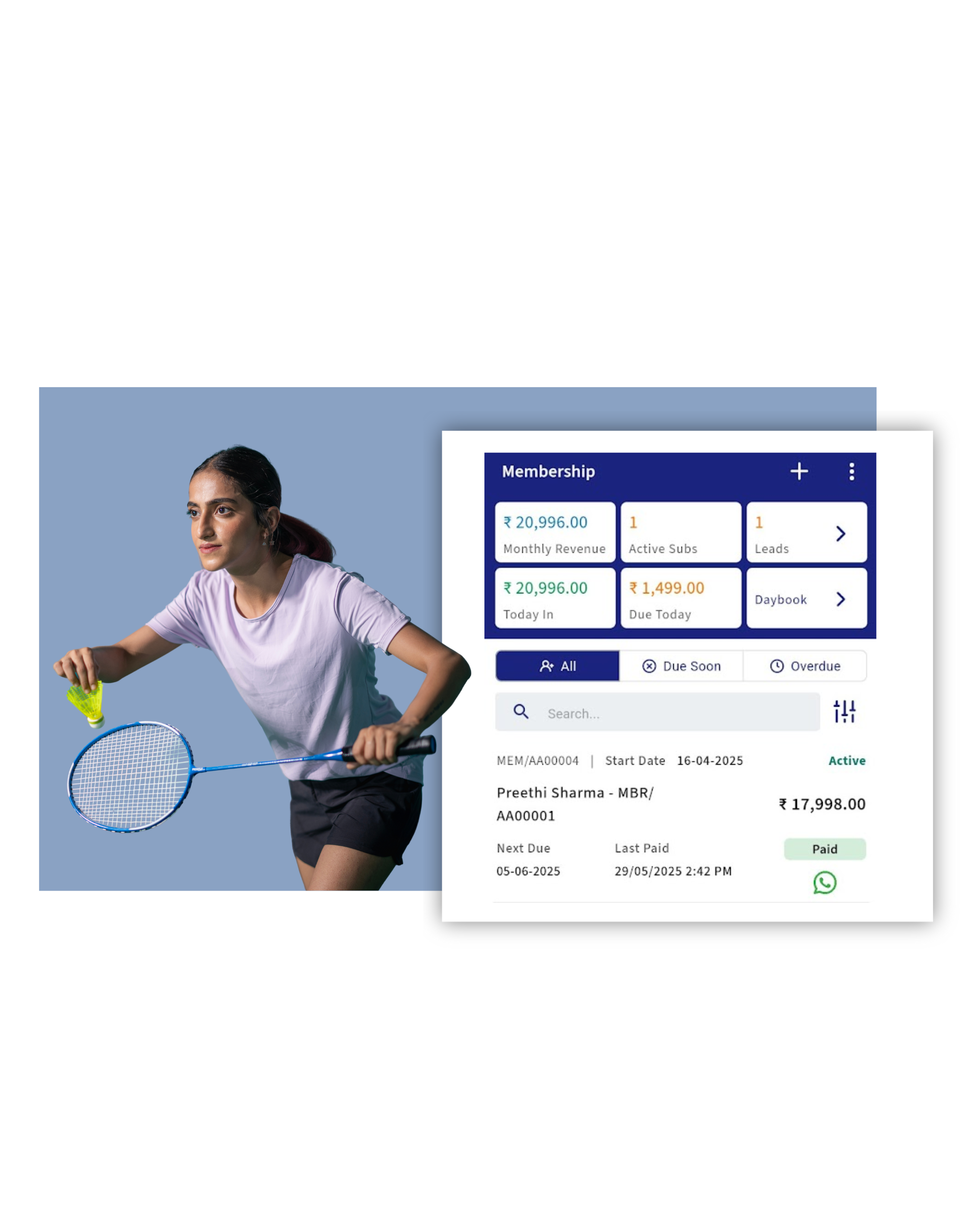 Player management in badminton academy software