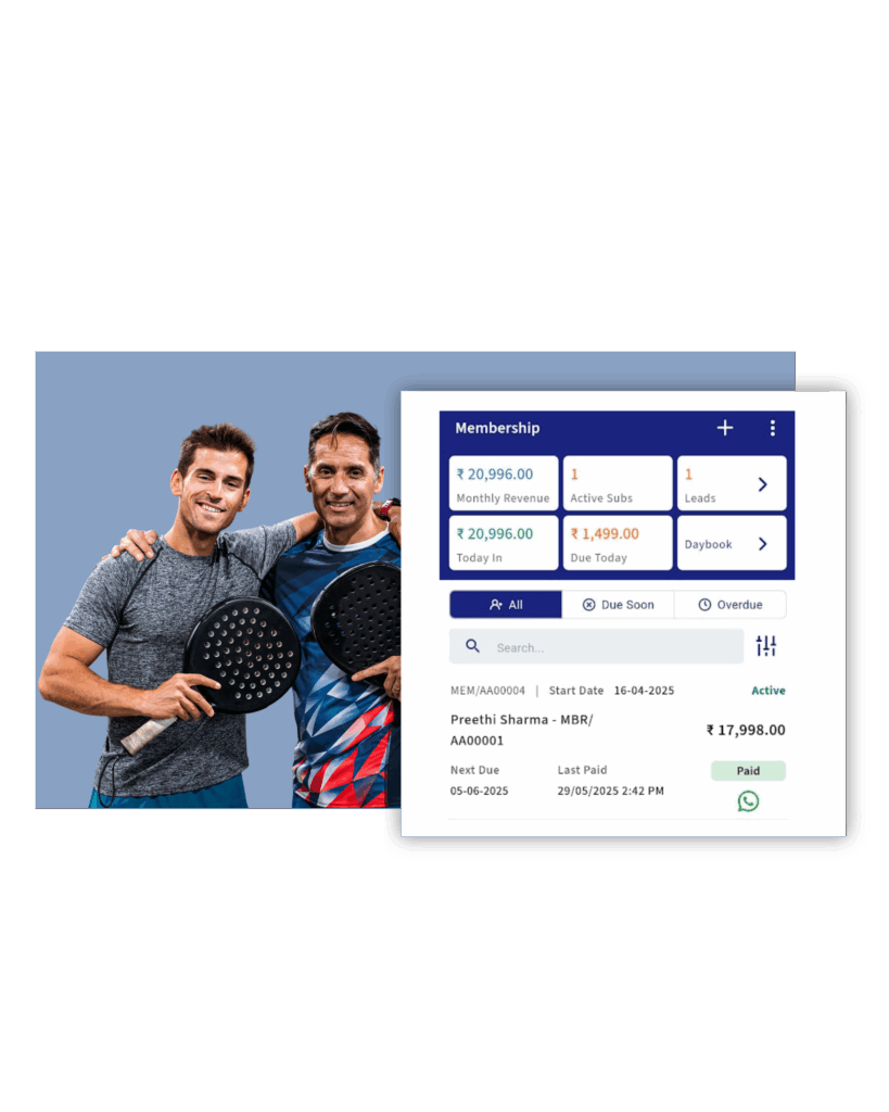 Management padel club members and subscriptions